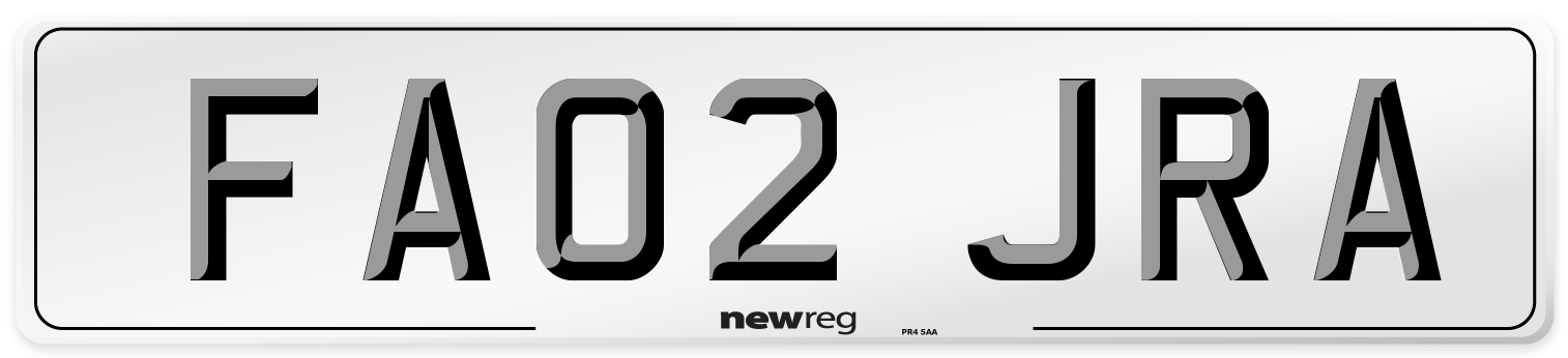 FA02 JRA Number Plate from New Reg